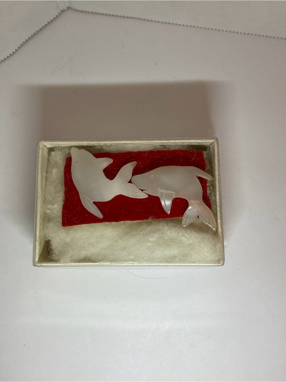 Vintage White Dolphin Stud Earrings Butterfly Back in Original Bkx